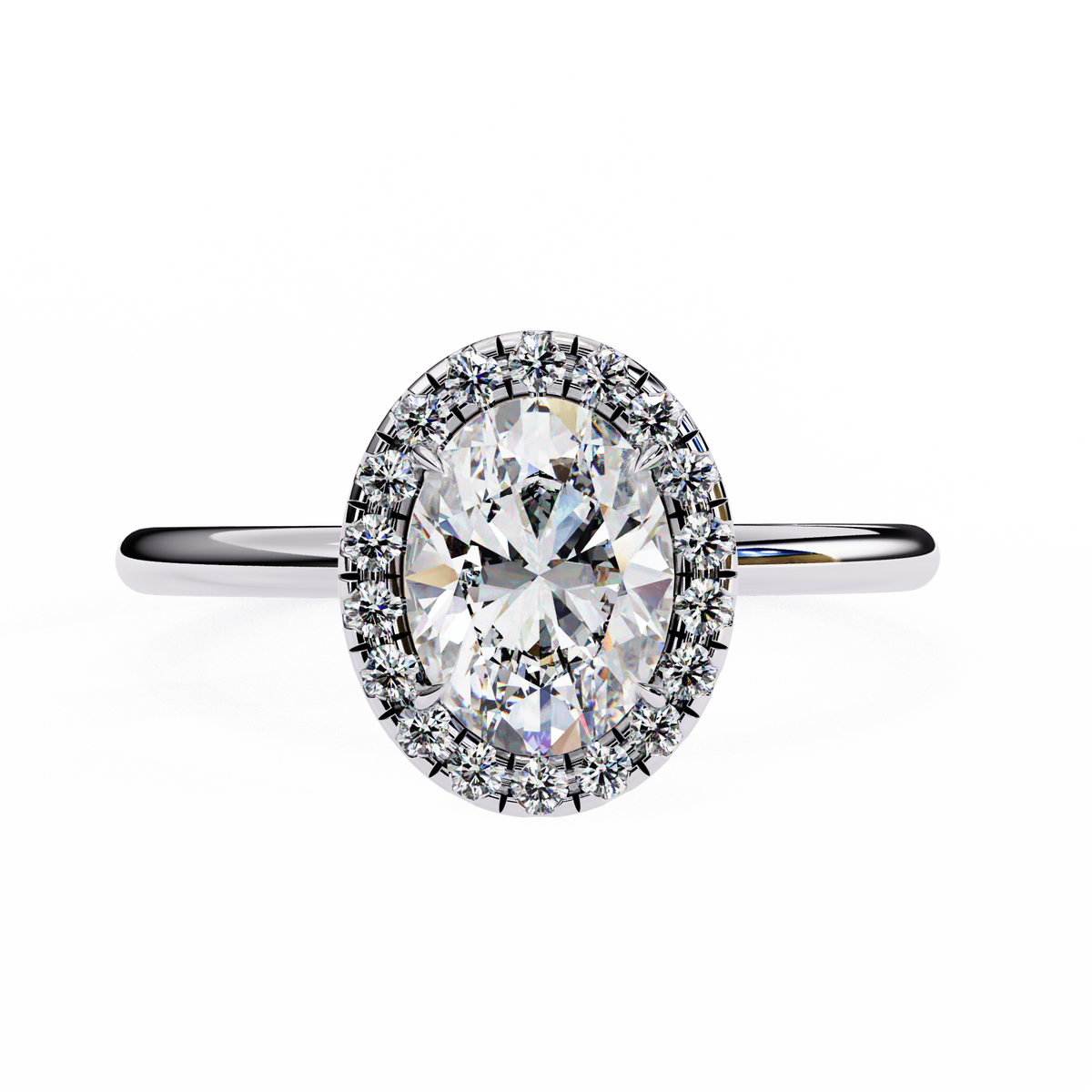 White Gold Oval Diamond Halo Solitaire Engagement Ring