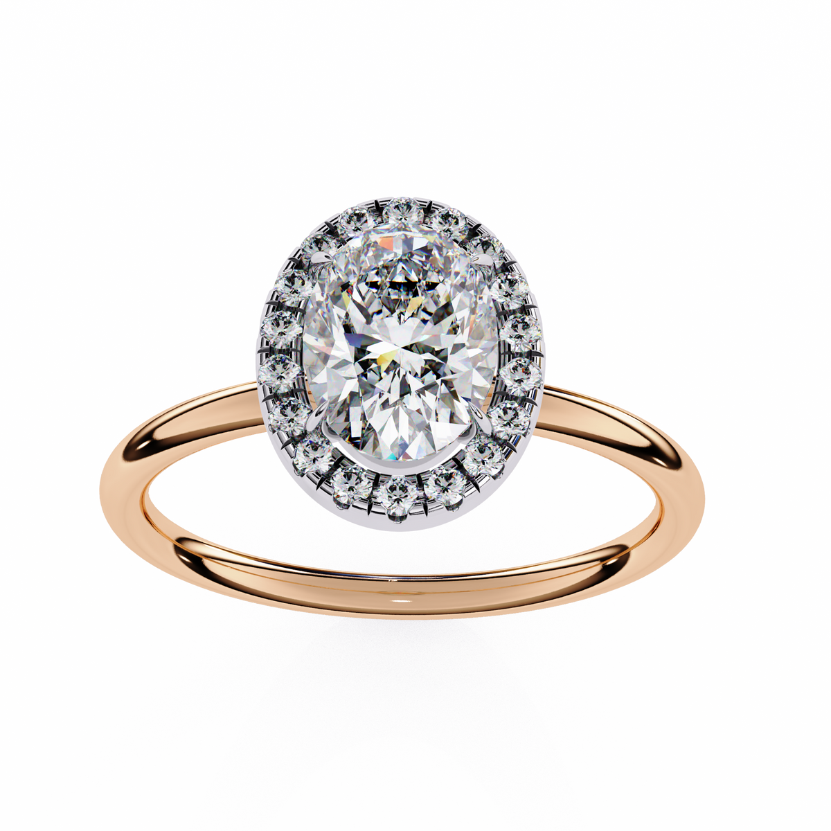 Rose Gold Oval Cut Halo Diamond Engagement Ring