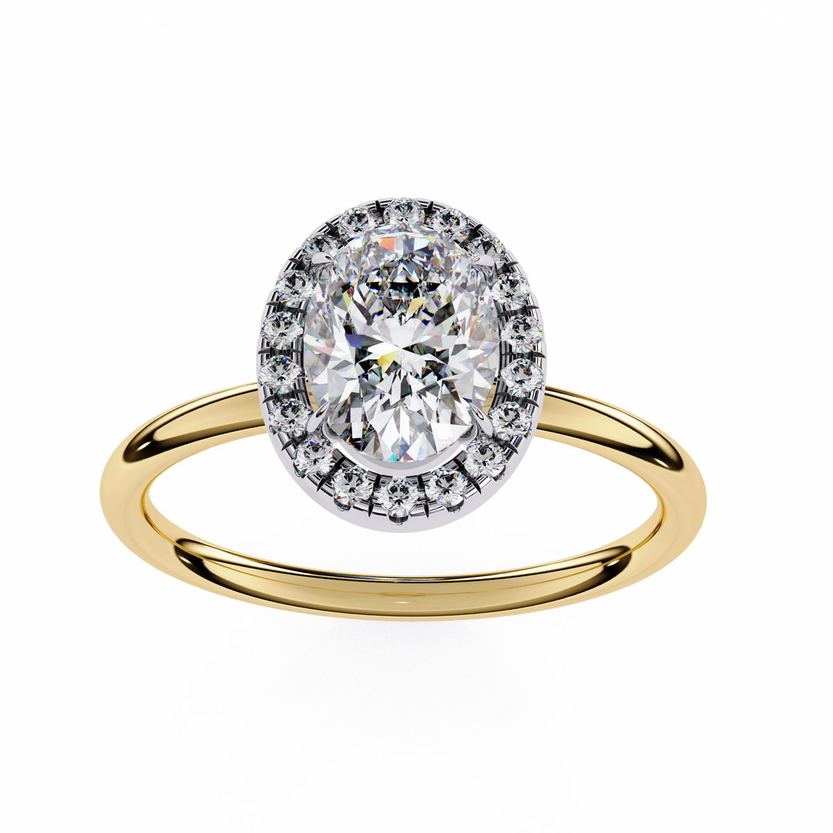 Yellow Gold Oval Cut Halo Diamond Engagement Ring