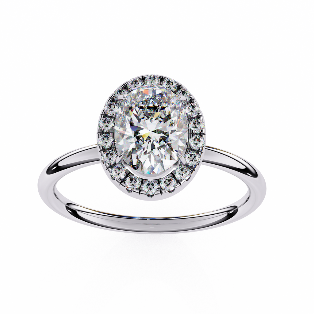 White Gold Oval Diamond Halo Solitaire Engagement Ring