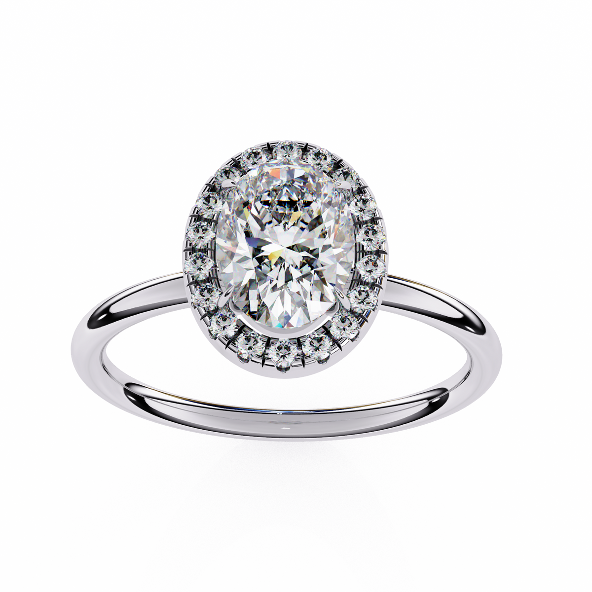 White Gold Oval Diamond Halo Solitaire Engagement Ring