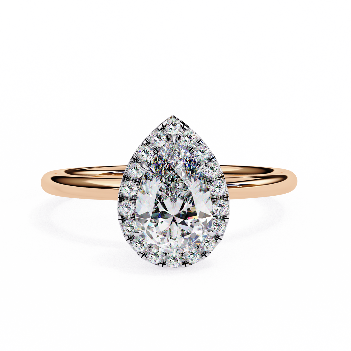 Rose Gold Pear Cut Halo Diamond Engagement Ring