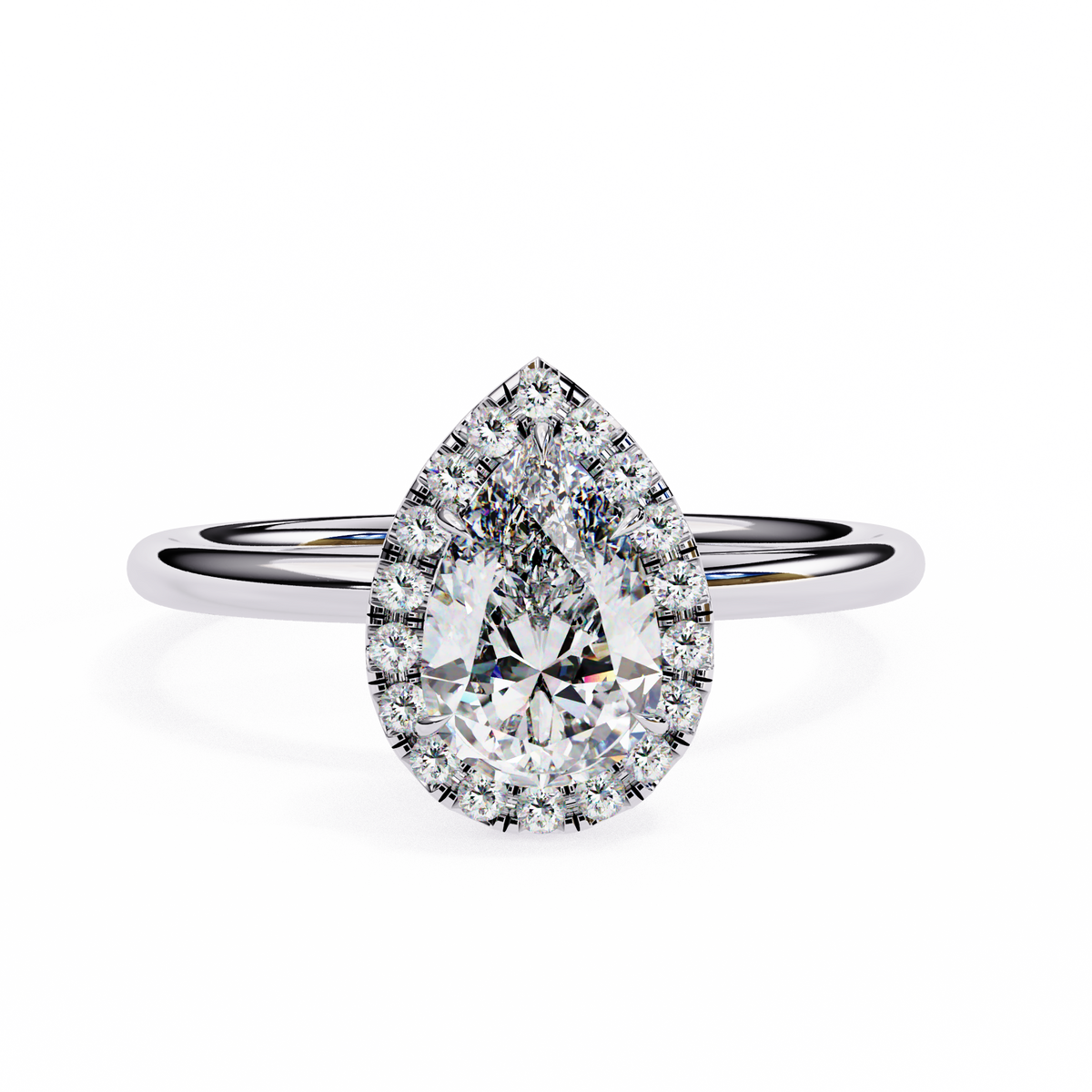 White Gold Pear Diamond Halo Solitaire Engagement Ring