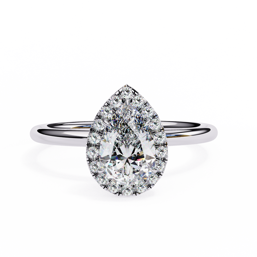 White Gold Pear Diamond Halo Solitaire Engagement Ring