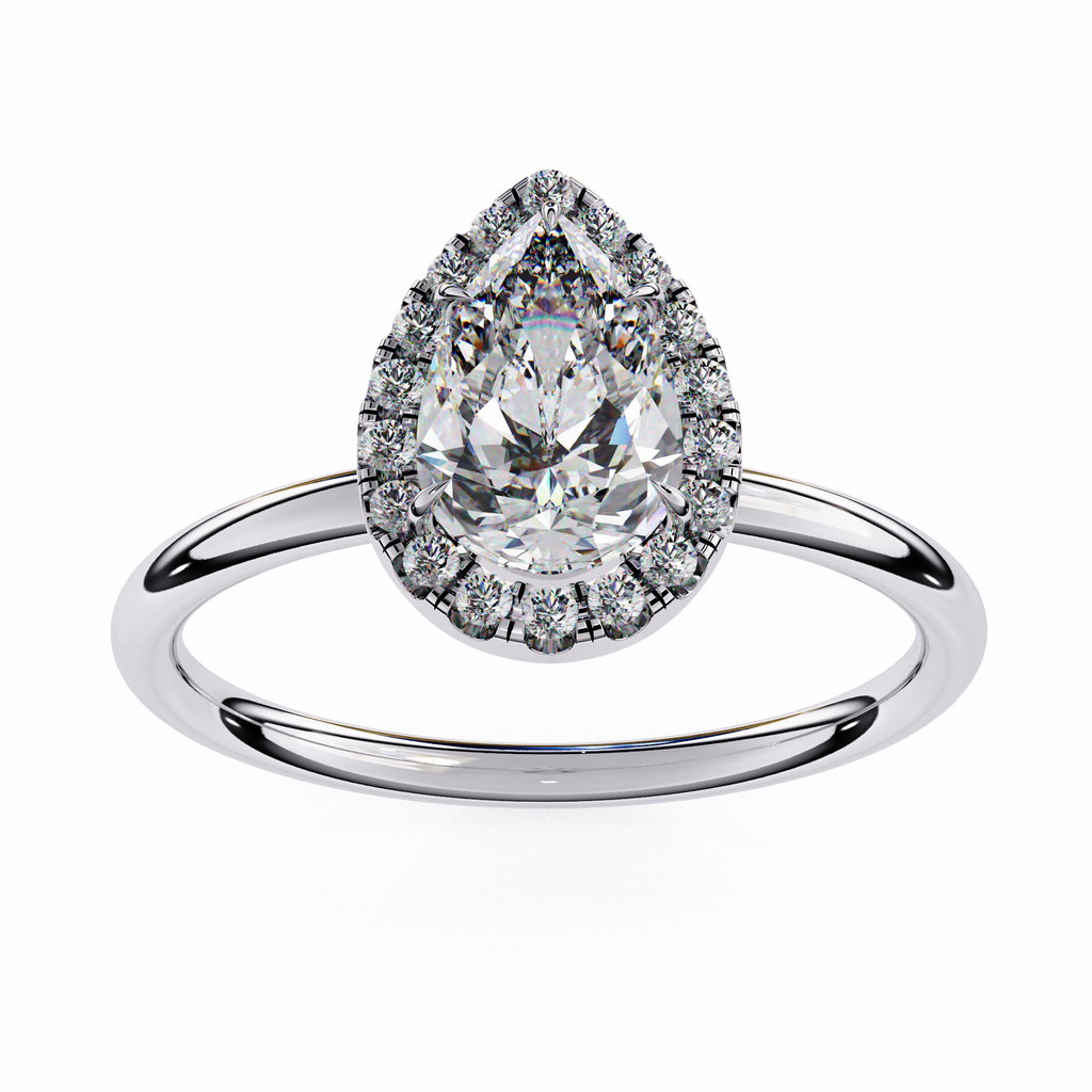 White Gold Pear Diamond Halo Solitaire Engagement Ring