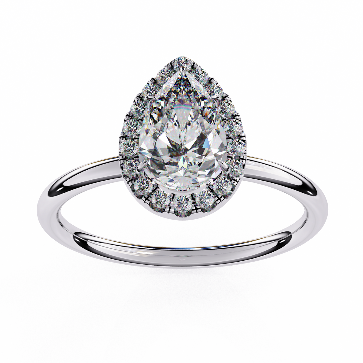 White Gold Pear Diamond Halo Solitaire Engagement Ring
