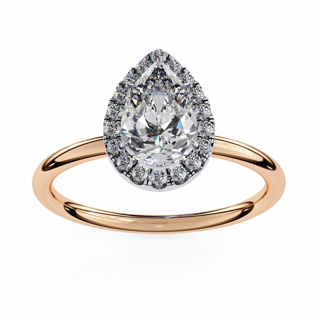 Rose Gold Pear Cut Halo Diamond Engagement Ring