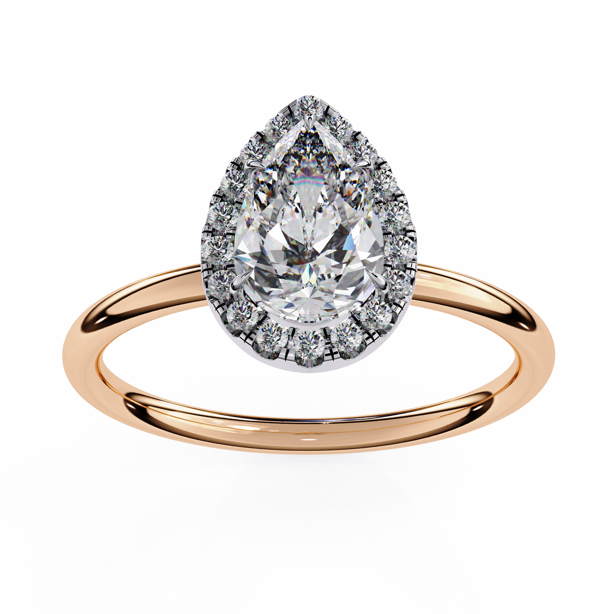 Rose Gold Pear Cut Halo Diamond Engagement Ring