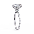 White Gold Princess Cut Diamond Ring with Hidden Halo and Pavé Band