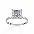 White Gold Princess Cut Diamond Ring with Hidden Halo and Pavé Band