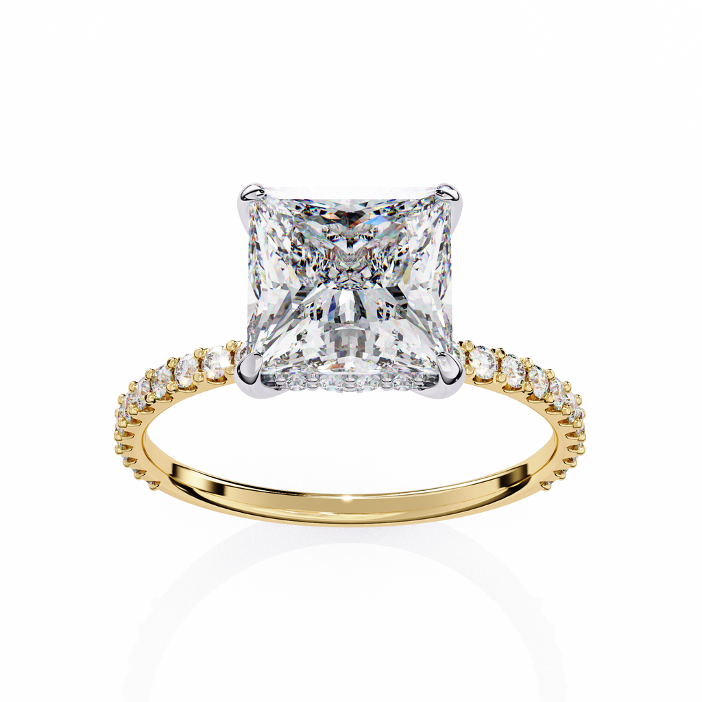 Yellow Gold Princess Cut Diamond Ring with Two-Tone Prongs