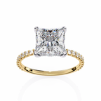 Yellow Gold Princess Cut Diamond Ring with Two-Tone Prongs
