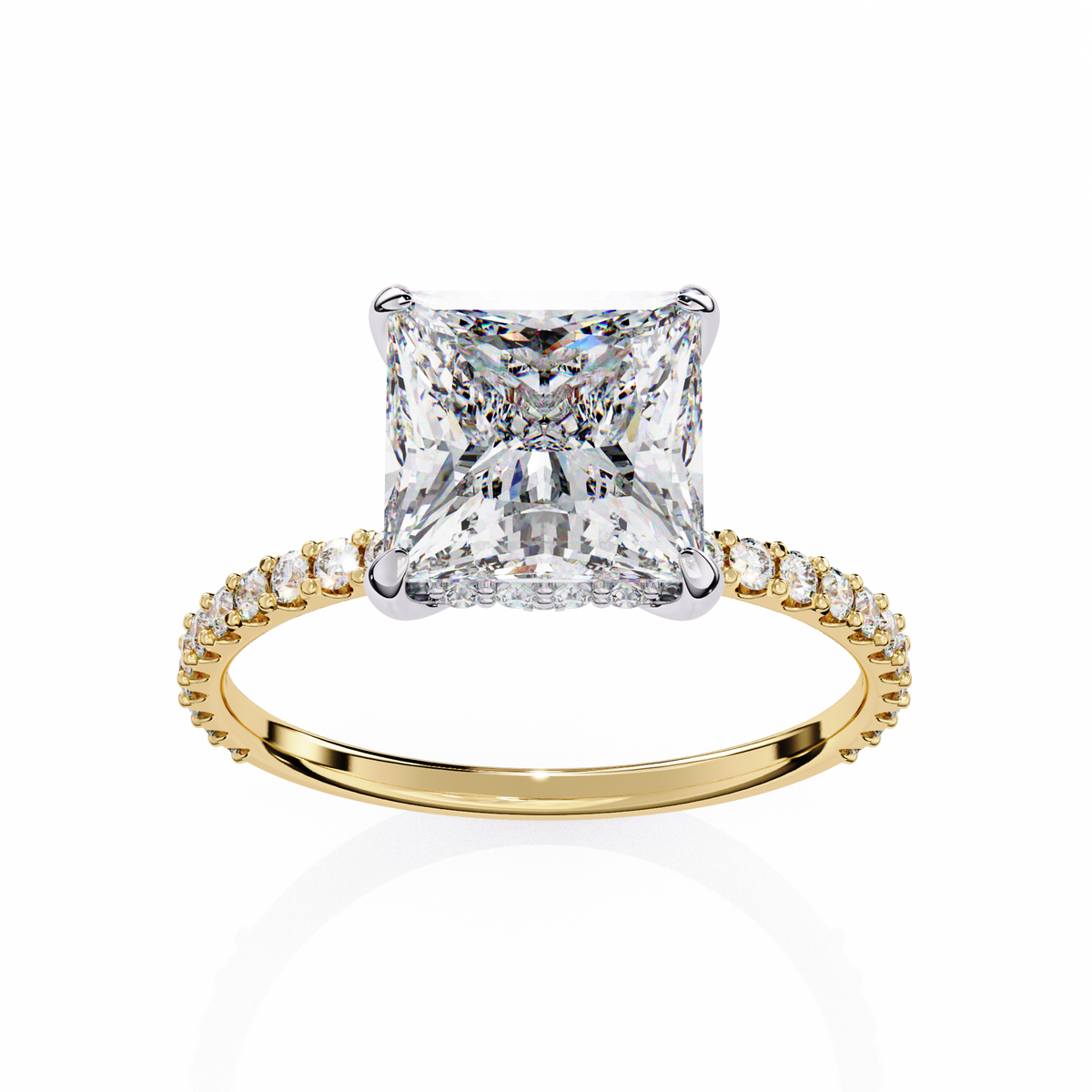 Yellow Gold Princess Cut Diamond Ring with Two-Tone Prongs