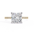 Yellow Gold Princess Cut Diamond Ring with Two-Tone Prongs