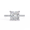 White Gold Princess Cut Diamond Ring with Hidden Halo and Pavé Band