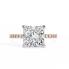 Rose Gold Princess Cut Diamond Ring with Two-Tone Prongs and Pavé Shoulders