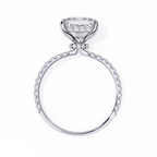 White Gold Princess Cut Diamond Ring with Hidden Halo and Pavé Band