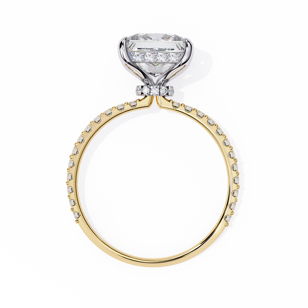 Yellow Gold Princess Cut Diamond Ring with Two-Tone Prongs