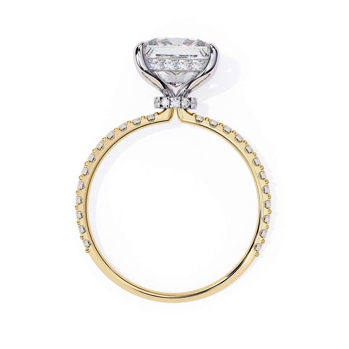 Yellow Gold Princess Cut Diamond Ring with Two-Tone Prongs