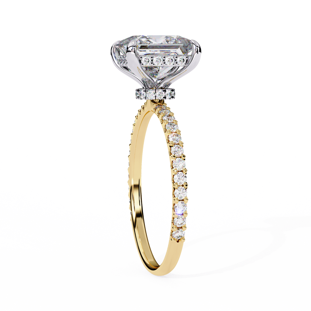 Yellow Gold Princess Cut Diamond Ring with Two-Tone Prongs