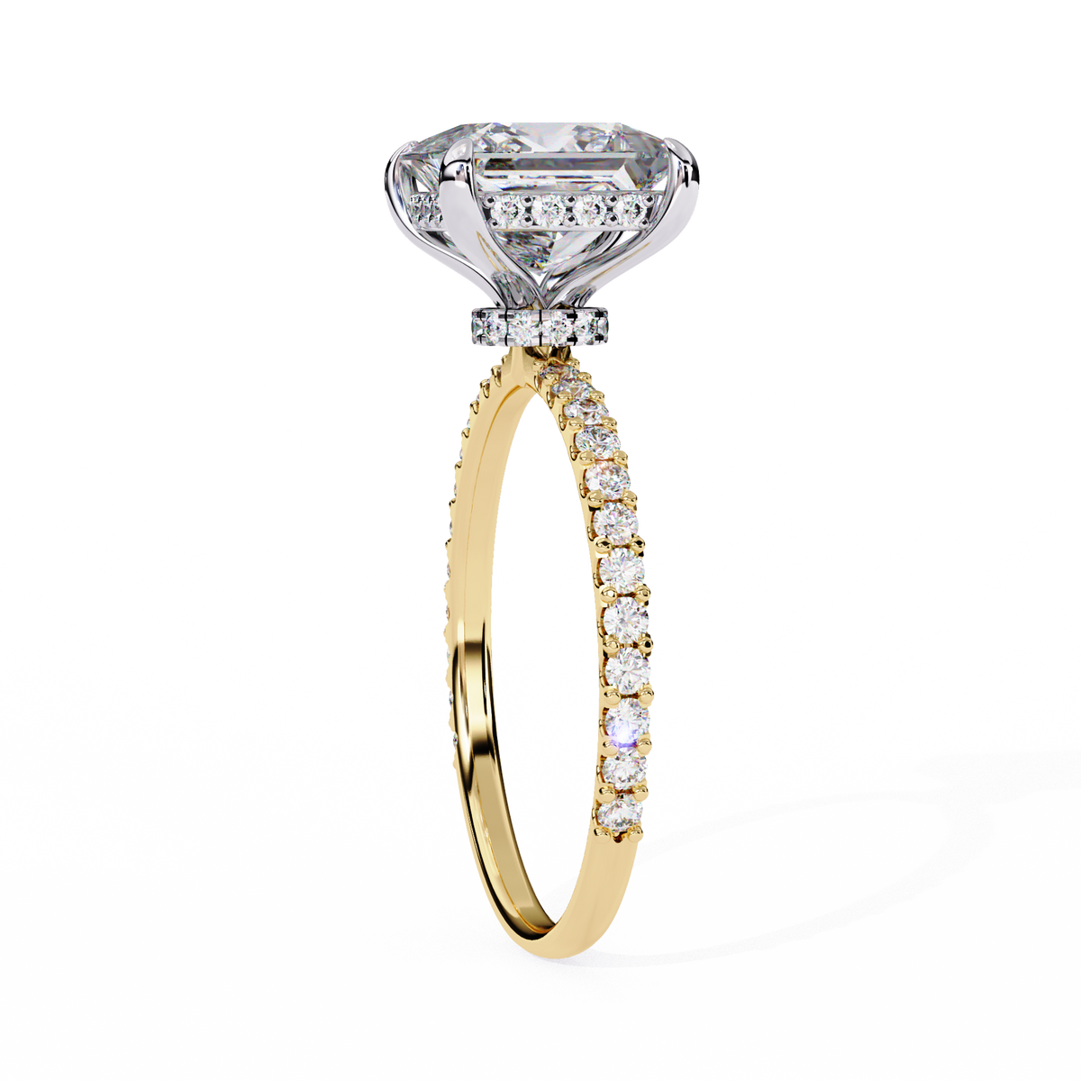 Yellow Gold Princess Cut Diamond Ring with Two-Tone Prongs