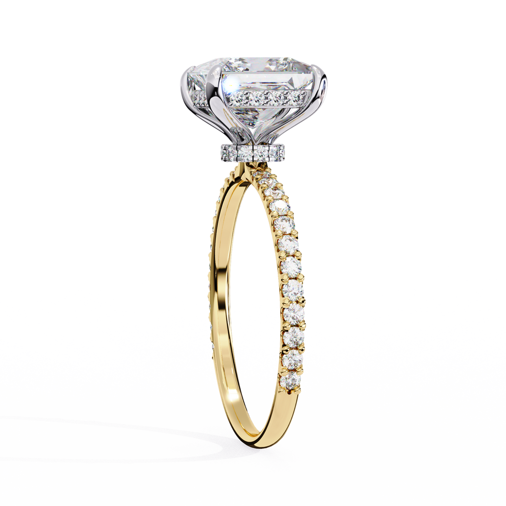 Yellow Gold Princess Cut Diamond Ring with Two-Tone Prongs