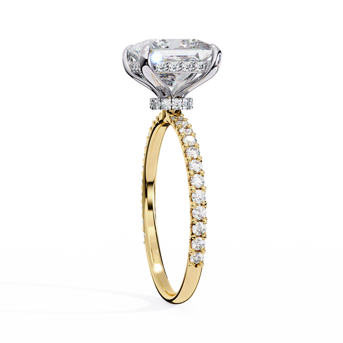 Yellow Gold Princess Cut Diamond Ring with Two-Tone Prongs