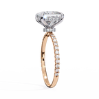 Rose Gold Princess Cut Diamond Ring with Two-Tone Prongs and Pavé Shoulders