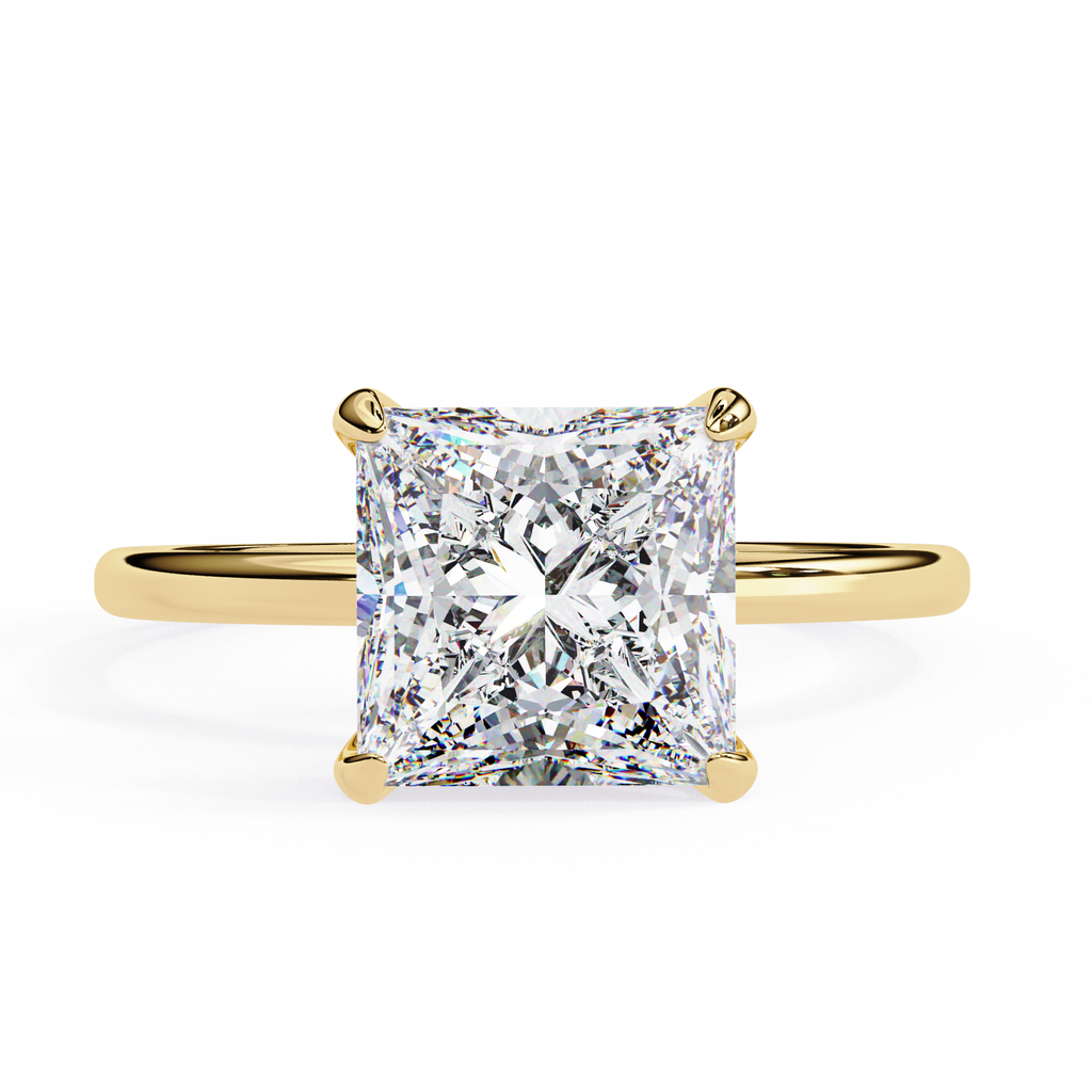 Yellow Gold Princess Cut Diamond Solitaire Ring with Hidden Halo