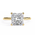 Yellow Gold Princess Cut Diamond Solitaire Ring with Hidden Halo
