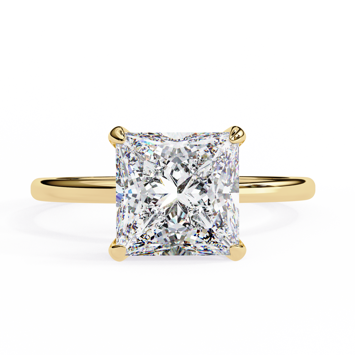 Yellow Gold Princess Cut Diamond Solitaire Ring with Hidden Halo