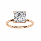Rose Gold Princess Cut Diamond Solitaire Ring with Hidden Halo