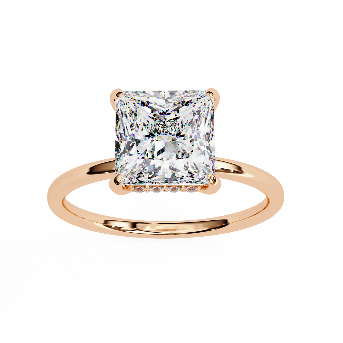 Rose Gold Princess Cut Diamond Solitaire Ring with Hidden Halo