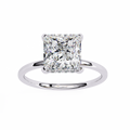 White Gold Princess Cut Diamond Solitaire Ring with Hidden Halo