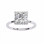 White Gold Princess Cut Diamond Solitaire Ring with Hidden Halo