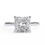 White Gold Princess Cut Diamond Solitaire Ring with Hidden Halo