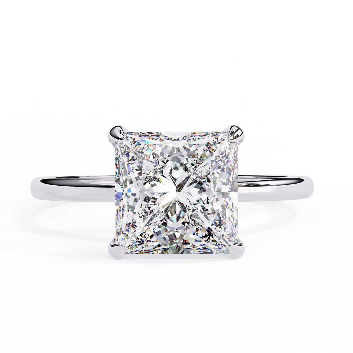 White Gold Princess Cut Diamond Solitaire Ring with Hidden Halo