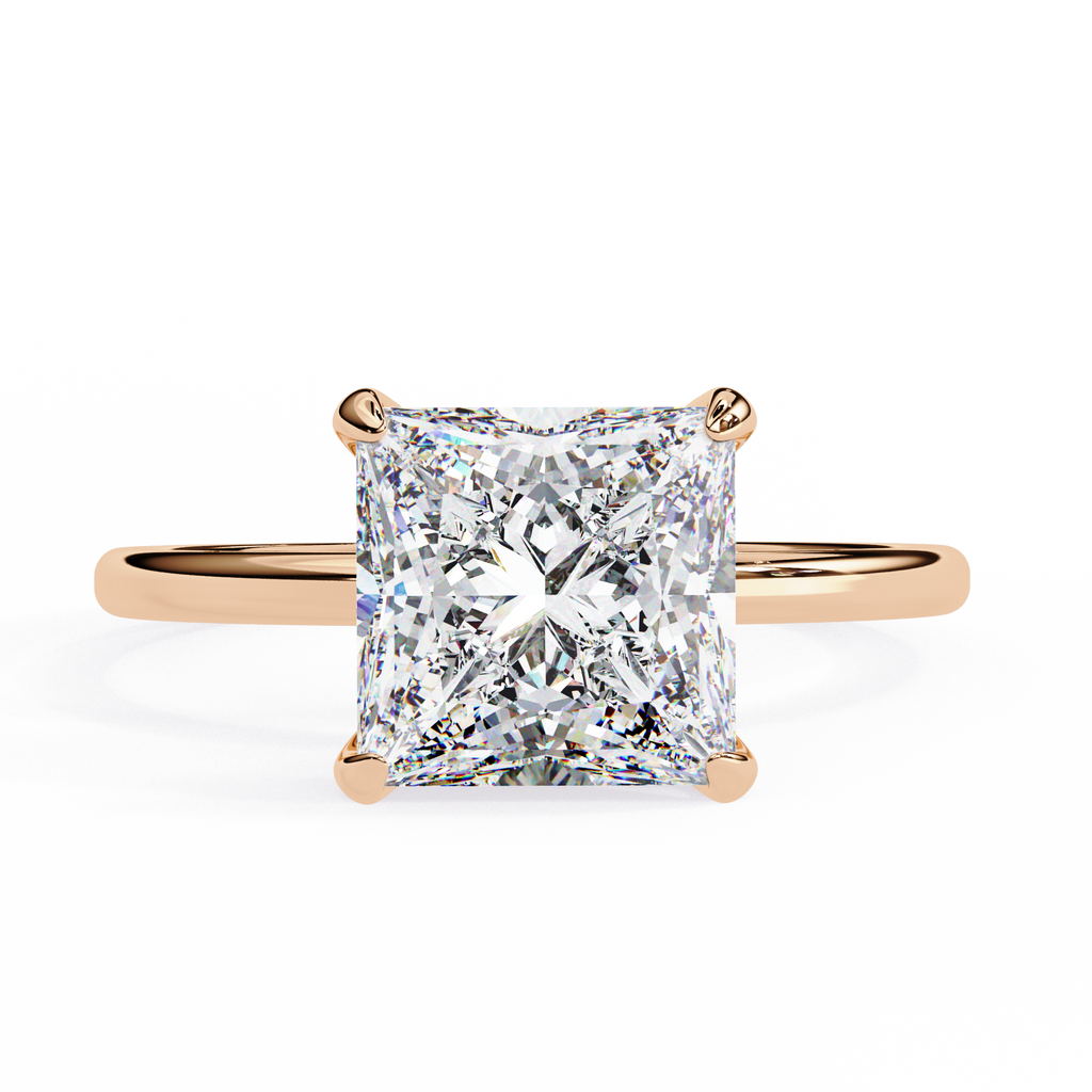 Rose Gold Princess Cut Diamond Solitaire Ring with Hidden Halo