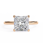 Rose Gold Princess Cut Diamond Solitaire Ring with Hidden Halo