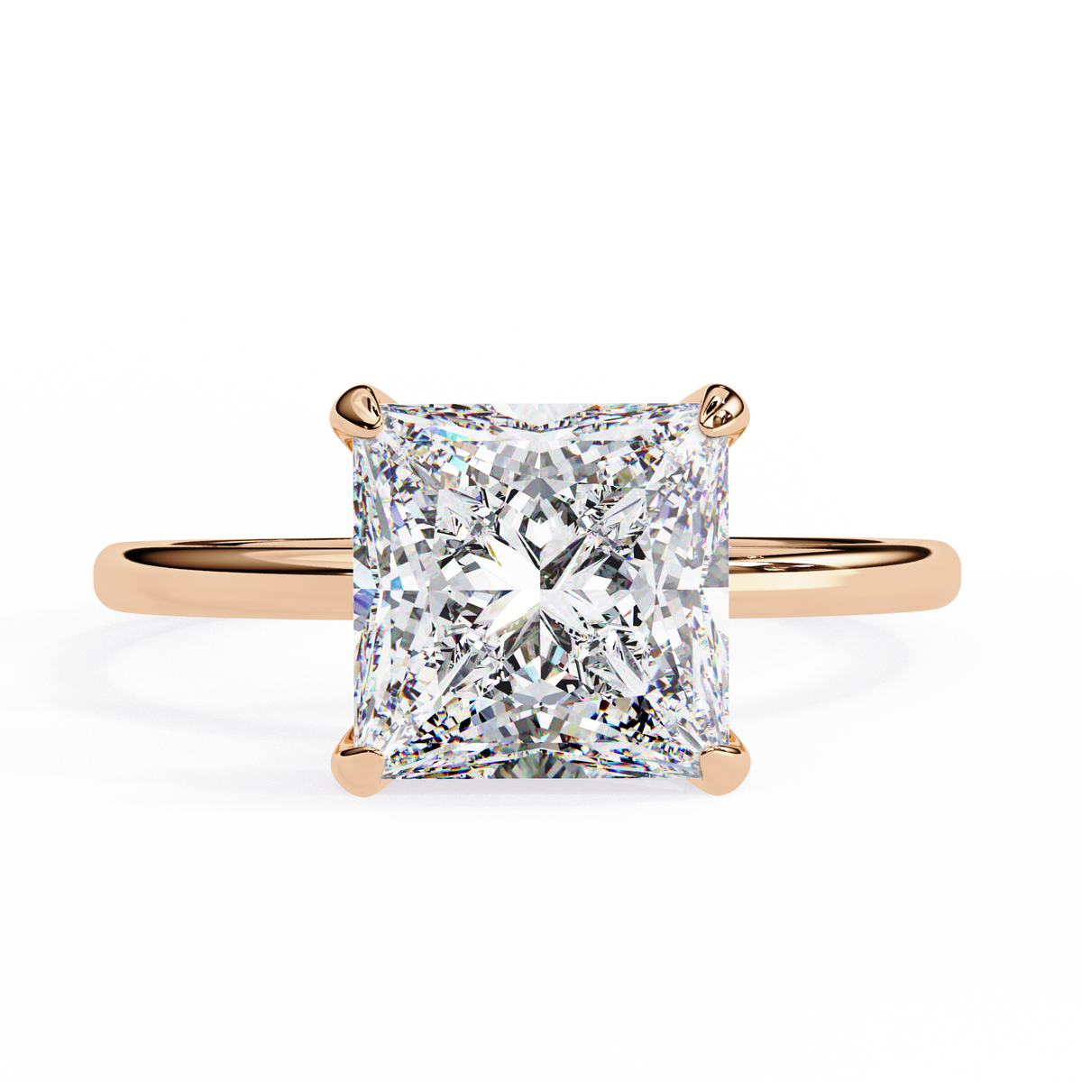 Rose Gold Princess Cut Diamond Solitaire Ring with Hidden Halo