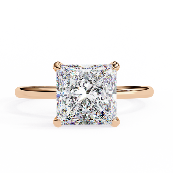 Rose Gold Princess Cut Diamond Solitaire Ring with Hidden Halo