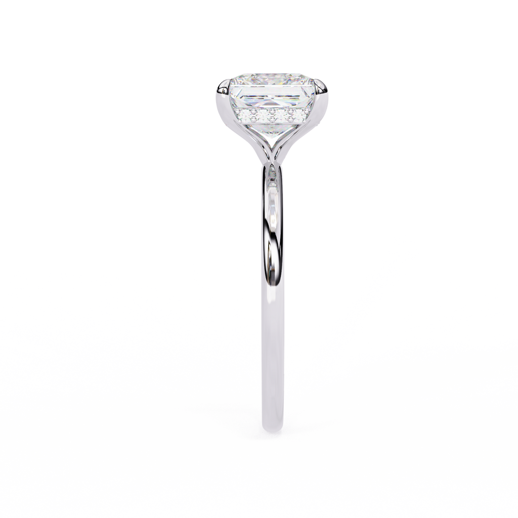 White Gold Princess Cut Diamond Solitaire Ring with Hidden Halo
