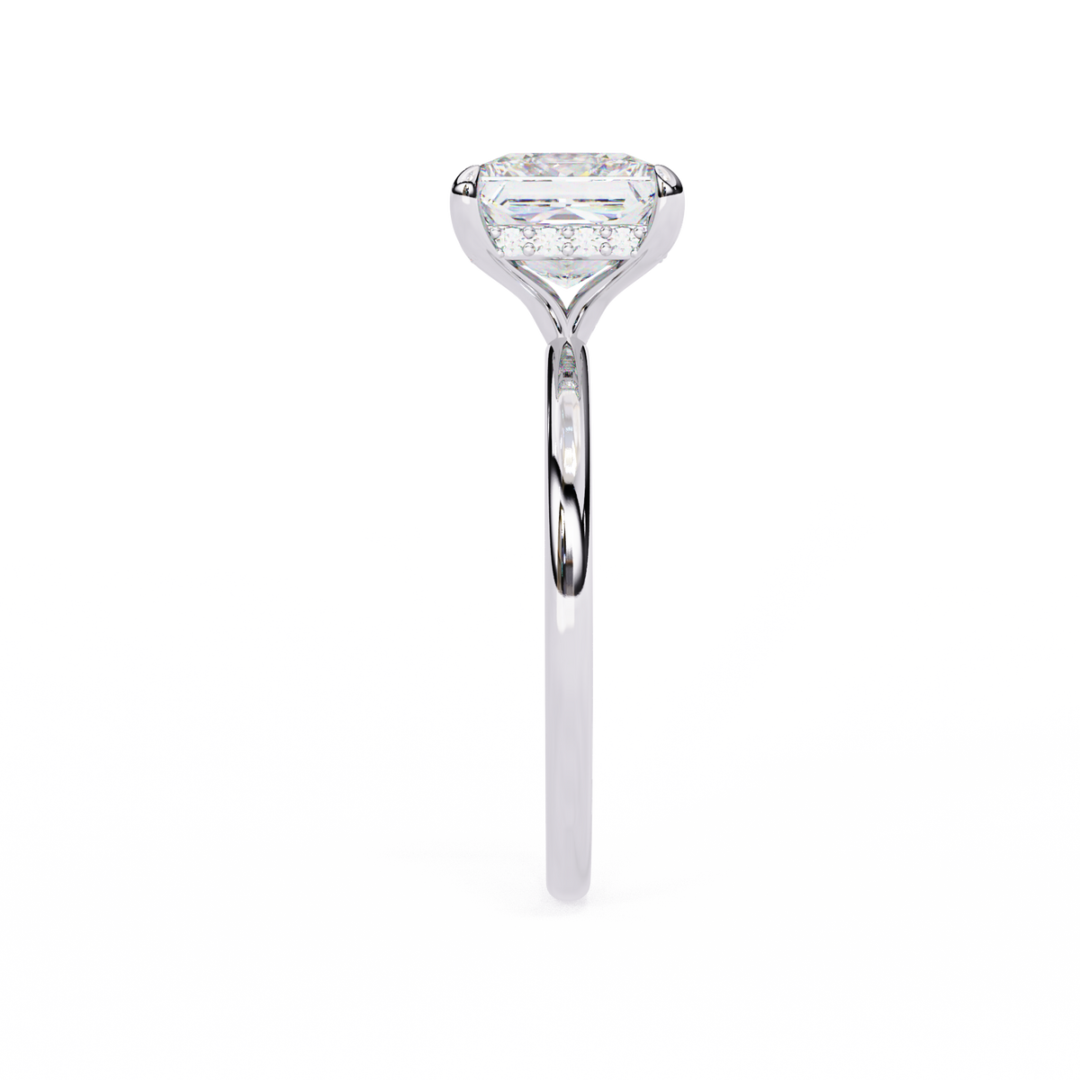 White Gold Princess Cut Diamond Solitaire Ring with Hidden Halo
