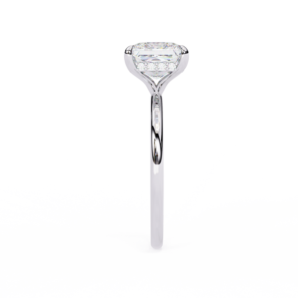 White Gold Princess Cut Diamond Solitaire Ring with Hidden Halo
