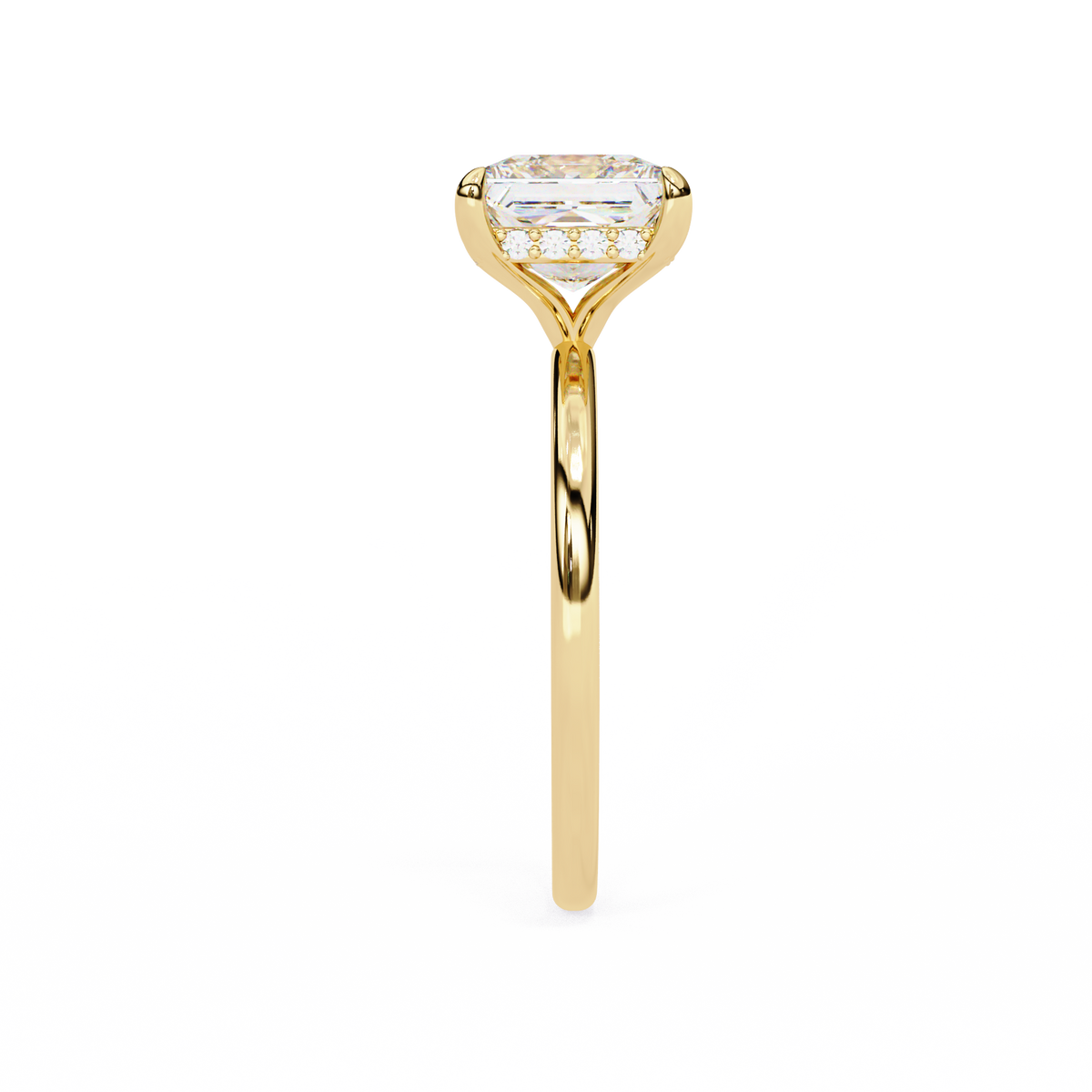 Yellow Gold Princess Cut Diamond Solitaire Ring with Hidden Halo
