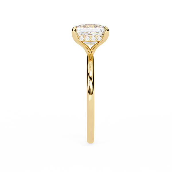 Yellow Gold Princess Cut Diamond Solitaire Ring with Hidden Halo