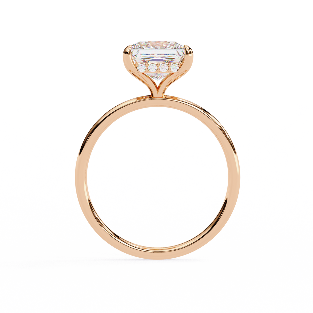 Rose Gold Princess Cut Diamond Solitaire Ring with Hidden Halo