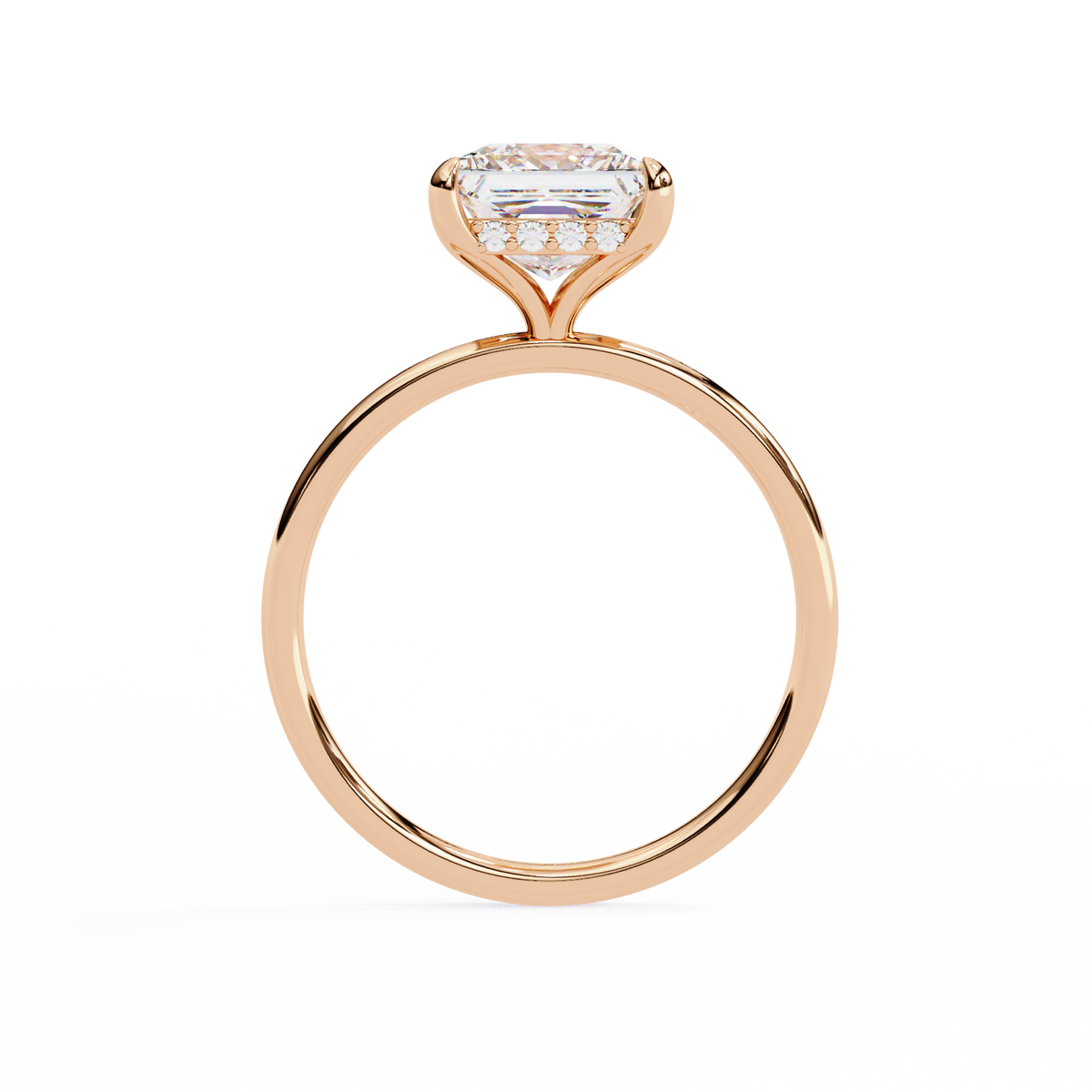 Rose Gold Princess Cut Diamond Solitaire Ring with Hidden Halo