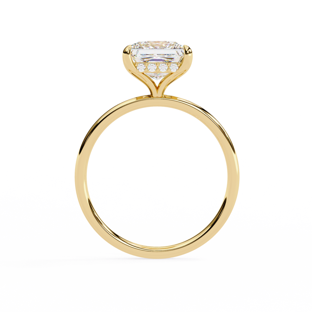 Yellow Gold Princess Cut Diamond Solitaire Ring with Hidden Halo