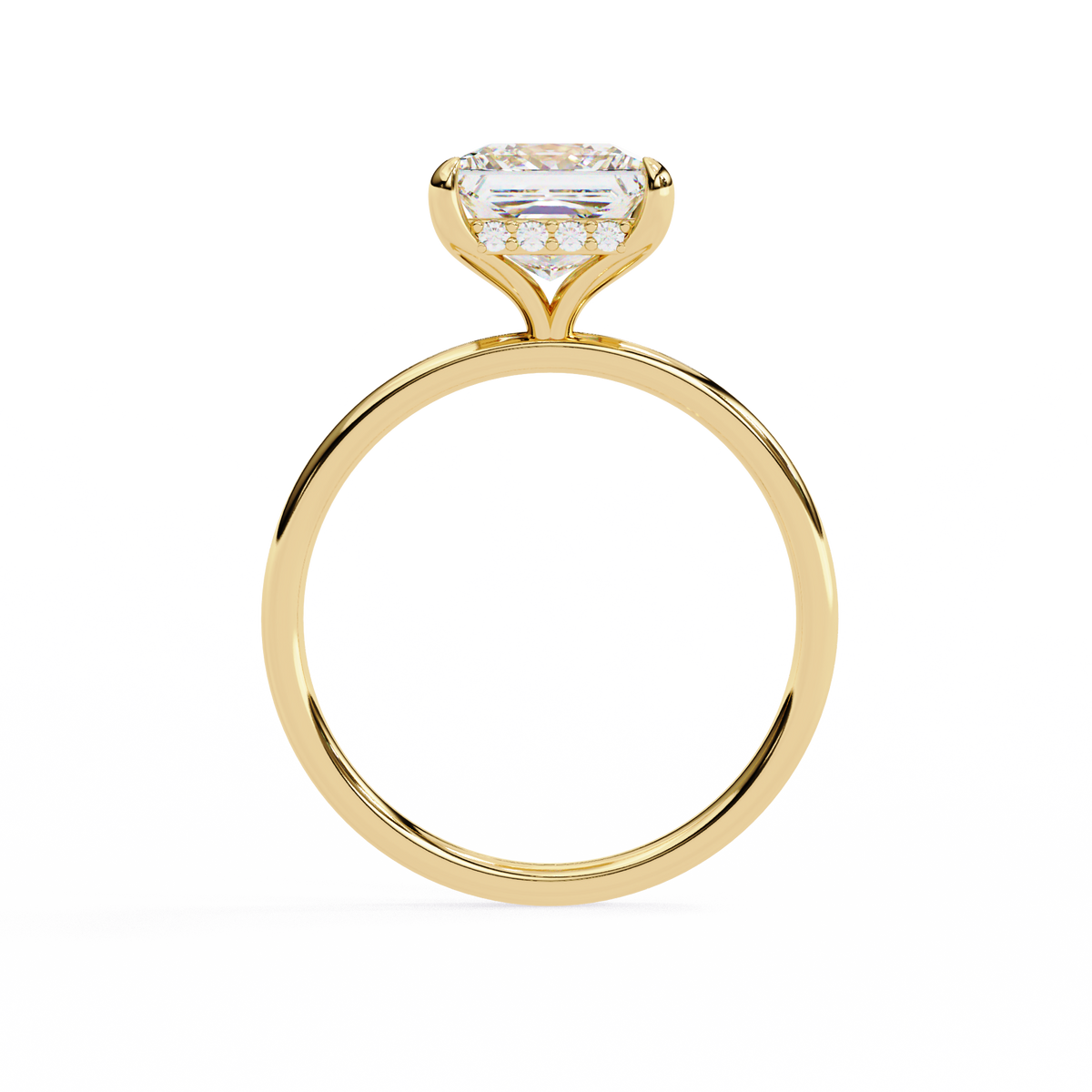 Yellow Gold Princess Cut Diamond Solitaire Ring with Hidden Halo